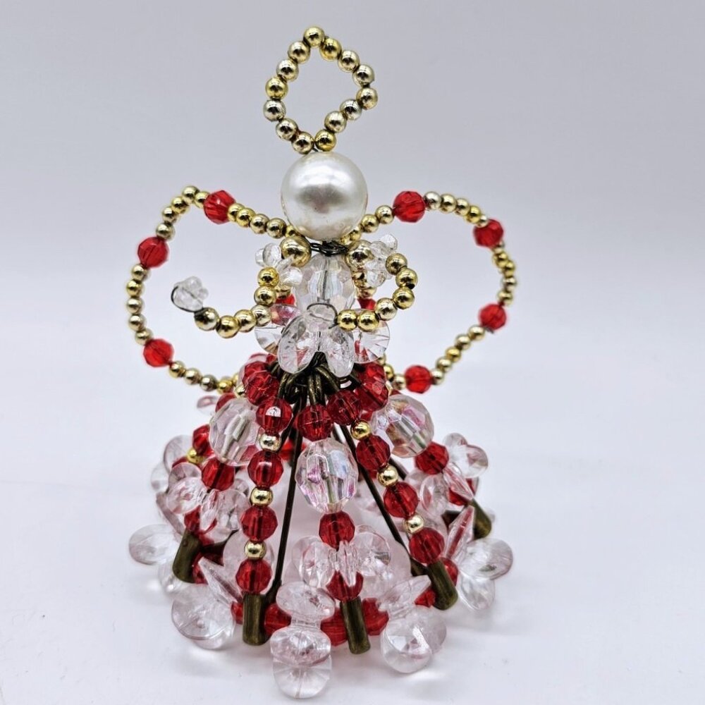 Vintage Handmade Beaded Safety Pin Christmas Angel MCM Country Farmhouse Chic